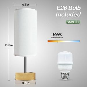 Lampada da Tavolo in Lino Dimmerabile a 3 Livelli con Porte di Ricarica USB A+C, Piccola Lampada da Comodino con Controllo Touch e Presa AC - Product Image 2