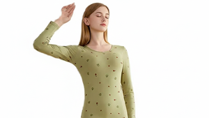 Conjunto de ropa interior térmica para mujer, camiseta y pantalón largos, capa base de otoño e invierno, forro polar, 100% algodón, cuello redondo, tejido transpirable - Product Image 2