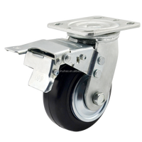 Roue pivotante à roulement à billes pour charges moyennes/lourdes, haute température, 46,8 pouces, bande de roulement plate noire, en fer, avec frein, capacité de charge 200-350 kg
