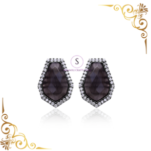 Indian <b>Crystal</b> Work Brass <b>Earrings</b> With Silver Oxidized Black <b>Stud</b> <b>Crystal</b> Stone Pattern For Wedding Mehndi Wearing <b>Earrings</b> - Product Image 3