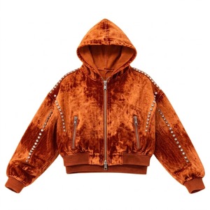 Custom Heavy Cotton Acid Wash Full Zip Hoodies <b>Vintage</b> Rhinestone Studded Sleeves <b>Oversized</b> Streetwear <b>Sweatshirts</b> Wholesale - Product Image 4