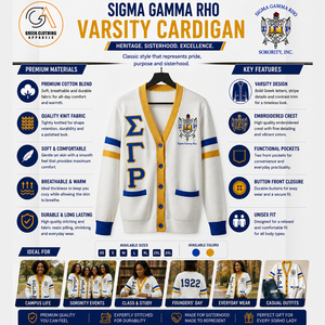 Vêtements grecs pour femmes, cardigan blanc et bleu Sigma Gamma Rho, manches longues, tricoté, col en V, style preppy, fermeture à boutons - Product Image 5