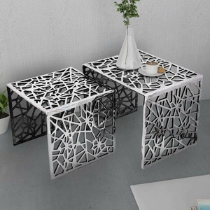 Table d'appoint en métal avec plateau en marbre, meuble de chevet contemporain, cadre géométrique en métal doré, table d'appoint avec plateau en marbre, table de chevet - Product Image 6
