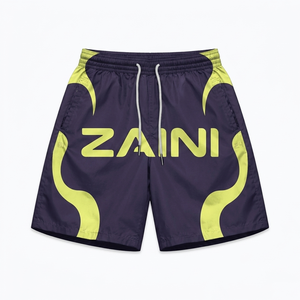 Premium 120 GSM Woven Polyester Windbreaker <b>Shorts</b> Navy <b>Yellow</b> Panel Design Custom Printed Logo OEM ODM - Product Image 1