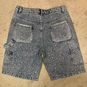 Shorts en jean vintage délavé TITAN TREAD WEAR pour homme, style streetwear cargo, avec strass, respirant, coupe ample, imperméable - Product Image 4