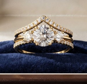 Magnifique bague de fiançailles demi-éternité en or massif 10K 14K 18K avec diamant de laboratoire rond certifié IGI, bijoux de mariage - Product Image 5