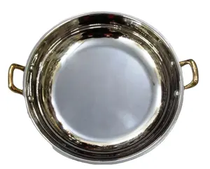 Круглая металлическая миска для соуса из нержавеющей стали, Сервировочная чаша с маленькой латунной ручкой, HORECA