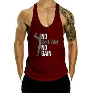 เสื้อกล้ามผ้าฝ้ายสีเขียวสำหรับผู้ชายพิมพ์ลาย No Dream No Gain คอวีแขนกุดเสื้อออกกำลังกายลำลอง - Product Image 2
