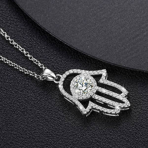 Hamsa Hand Moissanite Pendant Necklace Iced Out Lucky Hand <b>Charm</b> Classic <b>Charm</b> Lucky Protection Jewelry - Product Image 6