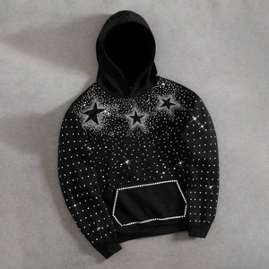 เสื้อฮู้ดดี้ปักคริสตัลเพชร โลโก้สั่งทำ แบรนด์ส่วนตัว สำหรับผู้ชายและผู้หญิง ผ้าฝ้ายพรีเมียม ทรงหลวม สไตล์สตรีทแวร์ ฮิปฮอป - Product Image 5