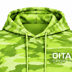 Sweat à capuche camouflage vert lime pour homme, imprimé camouflage personnalisé, poche kangourou, cordon de serrage, style décontracté, streetwear athlétique - Product Image 3
