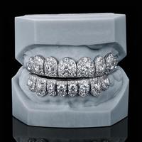 Grillz de Dientes de Lujo Ajustables de Plata con Diamantes de Alta Demanda para Mandíbula Superior/Inferior, Ajuste Cómodo