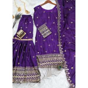 Traje de Chinon bordado de ropa tradicional china de diseñador con trabajo bordado de secuencia - Product Image 3