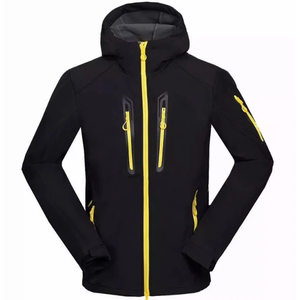 Veste matelassée à capuche noire pour homme avec fermetures éclair jaunes, imperméable, sportive, coupe classique, en polyester - Product Image 3