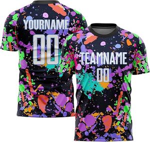 Conjunto de Camiseta de Fútbol Sublimada Personalizada con Nombre y Número del Equipo, Base Negra, Estampado Multicolor, Unisex, Adulto, Manga Corta - Product Image 3
