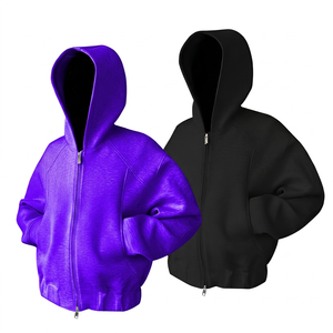 Sweat-shirt à capuche unisexe à fermeture éclair, couleur unie, coupe ample, décontracté, imprimé numérique, respirant, écologique, tricoté - Product Image 4