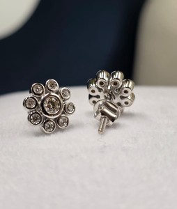 925 Silver with VVS Moissanite Diamond Flower Shape Screw <b>Back</b> Stud <b>Earrings</b> Bezel Setting Classic Women's Jewelry - Product Image 1