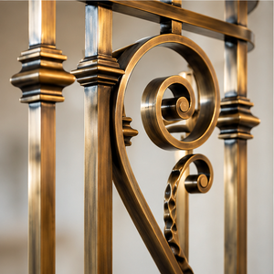 Curved Bronze Ornamental Metal <b>Stair</b> <b>Railing</b> with Bold Scrollwork Panels for Villas Hotels and Classic Interiors - Product Image 3