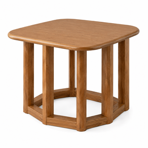 Scandinavian <b>Rounded</b> Square <b>Solid</b> Teak <b>Wood</b> Eco-Friendly Durable Waterproof <b>Dining</b> Side <b>Table</b> Six Support Legs Hexagonal Open - Product Image 2