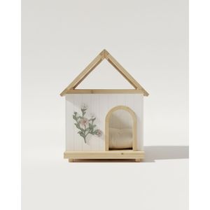 Cuccia per Animali Domestici in Cedro Certificato FSC con Tetto Trasparente e Intaglio Floreale, Rifugio Interno per Gatti e Cani di Piccola Taglia 24*22*32 - Product Image 5