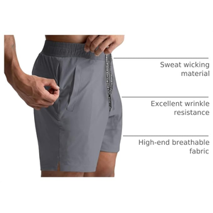 Shorts de sport pour homme, tissés, taille mi-haute, séchage rapide, avec poches, couleur unie, taille élastique, en nylon/coton 180g, style Bermuda, pour le jogging - Product Image 5