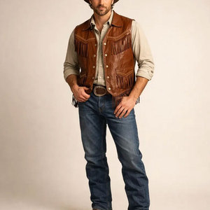 <b>Mens</b> Western Leather Fringe Vest Sleeveless Cowboy <b>Jacket</b> <b>Suede</b> Tassel Motorcycle Rodeo Festival OEM Premium OEM Apparel - Product Image 1