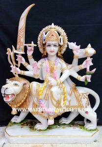 Estatua de mármol blanco Durga Maa, estatua hermosa y atractiva de Shero Maa, diosa Idol acabado pulido hecho por diseñador indio - Product Image 6
