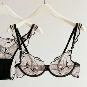 Ensemble de lingerie érotique transparente, sous-vêtements sexy tissés avec soutien-gorge et culotte en dentelle à volants, lingerie intime tissée - Product Image 4
