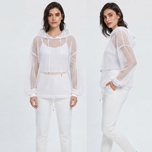 High Quality Mesh Hoodie Women 100% Polyester Sheer Mesh Hoodies Ladies Night Clubwear See Through Hoodie Women's - Product Image 1