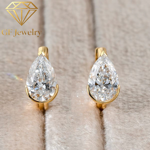 ต่างหูห่วงทรงลูกแพร์ประดับเพชรเลี้ยงในห้องปฏิบัติการ ขอบทองคำแท้ 14K สำหรับผู้หญิง - Product Image 4