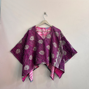 Oversized Handmade Tie Dye Kantha Stitched Top <b>Poncho</b> For Women Vintage Recycled Top - Product Image 1