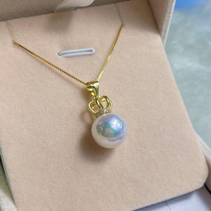 Collar de Perlas de Agua Dulce de 10-13 mm con Luz Intensa para Mujer, Colgante de Corona de Plata Pura, Brillante, Transparente, Fino - Product Image 1