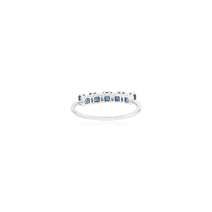 Últimas Novedades: Anillo de Media Eternidad Personalizado de Oro Blanco Sólido de 14K con Zafiro Azul y Diamantes, Joyería de Piedra de Nacimiento de Septiembre - Product Image 6