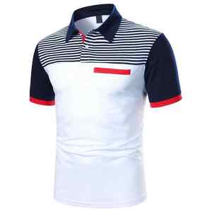 Polo de punto de manga corta para hombre con patrón a rayas y ribete en contraste, corte regular, estilo casual, blanco y rojo, ¡Gran oferta! Nuevo y personalizable. - Product Image 6