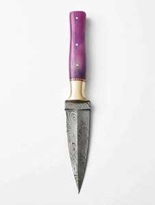 Cuchillo abrecartas de acero de Damasco hecho a mano con mango de madera morada y pomo de latón - Product Image 4