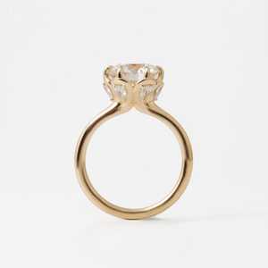 Anillo de Compromiso de Oro Amarillo de 14K con Diamante Solitario de Corte Redondo para Mujer, Anillo de Boda con Engaste de Pétalos Festoneados, Regalo de Aniversario - Product Image 3