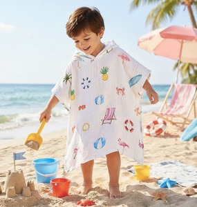 100% Organic Cotton Customizable Unisex Baby <b>Poncho</b> Soft Breathable Hooded Baby Cover Up Gentle Skin Friendly Design - Product Image 4