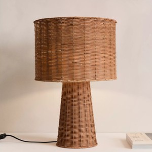 Hand woven rattan lampshade for restaurant <b>table</b> light sustainable tabletop nightstand lamps - Product Image 1