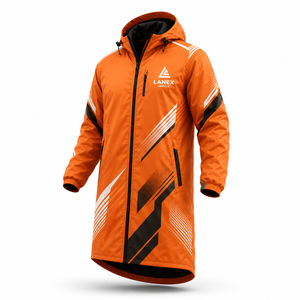 Veste de pluie imperméable à capuche longue orange personnalisée, coupe-vent, respirante, pour toutes les saisons, pour hommes et femmes, randonnée, pêche, utilisation par temps pluvieux - Product Image 1
