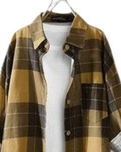 Vestido Camisero Largo a Cuadros Marrón Mostaza Personalizado para Mujer, Estilo Túnica Casual con Botones, Holgado y Suave de Algodón y Lino - Product Image 4