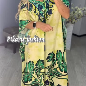 Caftan long imprimé numérique pour tenue décontractée Style de haute qualité et coupe longue cravate 100% coton - Product Image 1