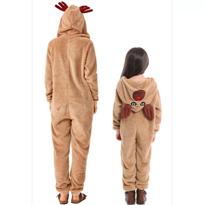 Combinaison polaire à capuche marron pour femme, motif renne, coupe droite, tenue décontractée d'hiver, une pièce - Product Image 3