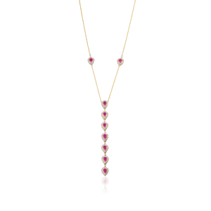 Elegante Collar Lariat en Forma de Y con Halo de Rubíes y Diamantes en Oro Amarillo de 14K, Diseño Clásico y Moderno, Joyería para Mujer, Proveedor de Joyería para Bodas - Product Image 1