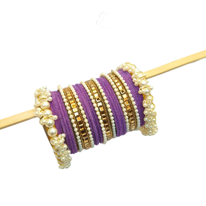 Purple Velvet <b>Bangle</b> Set With Imitation Pearl And Gold Plated Alloy Classic Women's Wedding Jewelry - Product Image 1
