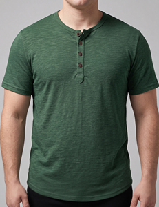 Men's Green Short Sleeve Henley T-Shirt Plus Size Summer Henley Tee Shirts Men Street Fashion Henley <b>TShirts</b> Mens - Product Image 2