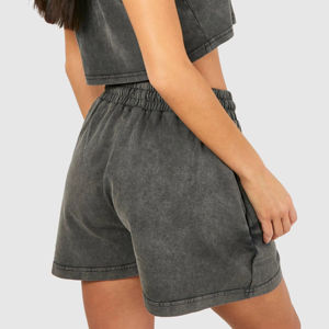 Nuevos Pantalones Cortos de Felpa Francesa para Mujer, Estilo Jogger, Color Sólido, Estilo Urbano, Efecto Desgastado por el Sol, Lavado Ácido Vintage - Product Image 4