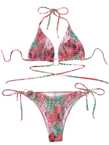 Ensemble de bikini à imprimé géométrique pour femmes, haut croisé à nouer, bas à nouer sur les côtés, en spandex et polyester, maillot de bain extensible 2 pièces - Product Image 2