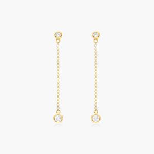 Boucles d'oreilles pendantes en diamant de laboratoire, or jaune 14 carats, serties clos, 4 pierres, délicates, minimalistes, pour tous les jours, cadeau, bijoux - Product Image 2