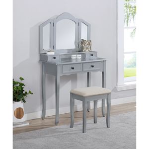 Sanlo Silver Makeup <b>Vanities</b> Set Wooden <b>Vanity</b> <b>Table</b> and <b>Stool</b> - Product Image 1