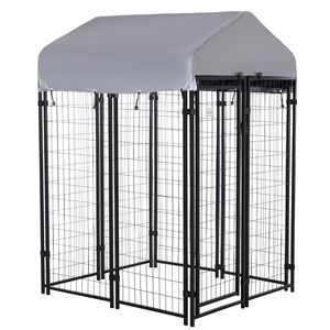 Recinto per Cani 4x4x6 Resistente con Tetto in Acciaio Zincato e Tessuto Oxford Anti-UV, Chiusura Sicura, Box per Esercizio all'Aperto - Nero - Product Image 1